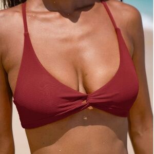 Wine Red Twist Backless Bikini Top